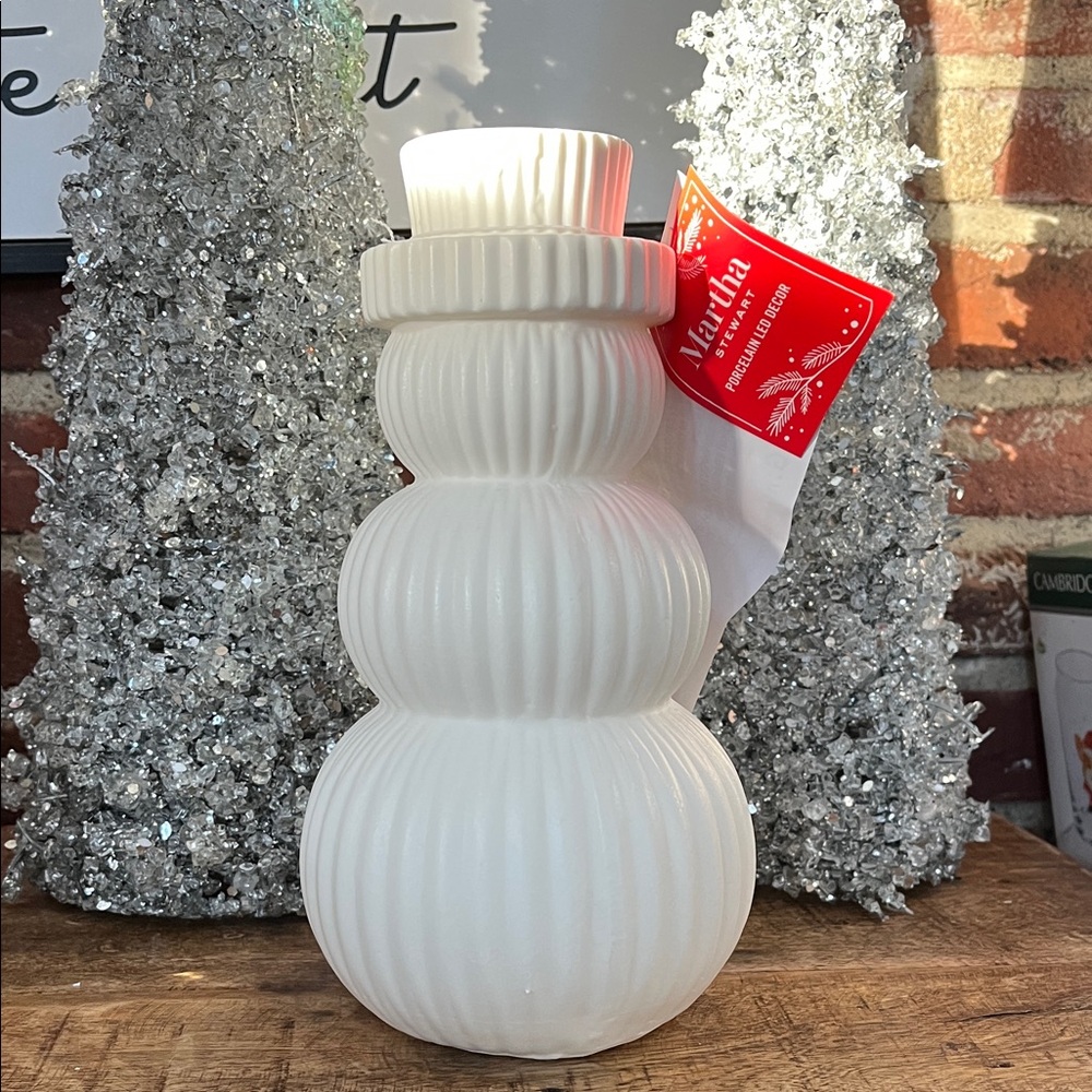 Martha Stewart White Porcelain LED Snowman 10 inches tall